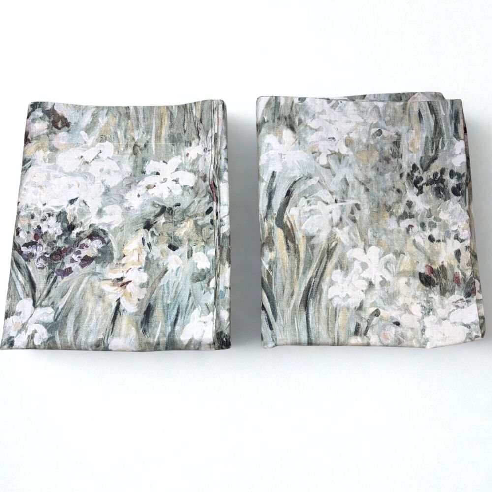 Pottery Barn Giverny Fleur Floral King Size Shams French Botanical Watercolor